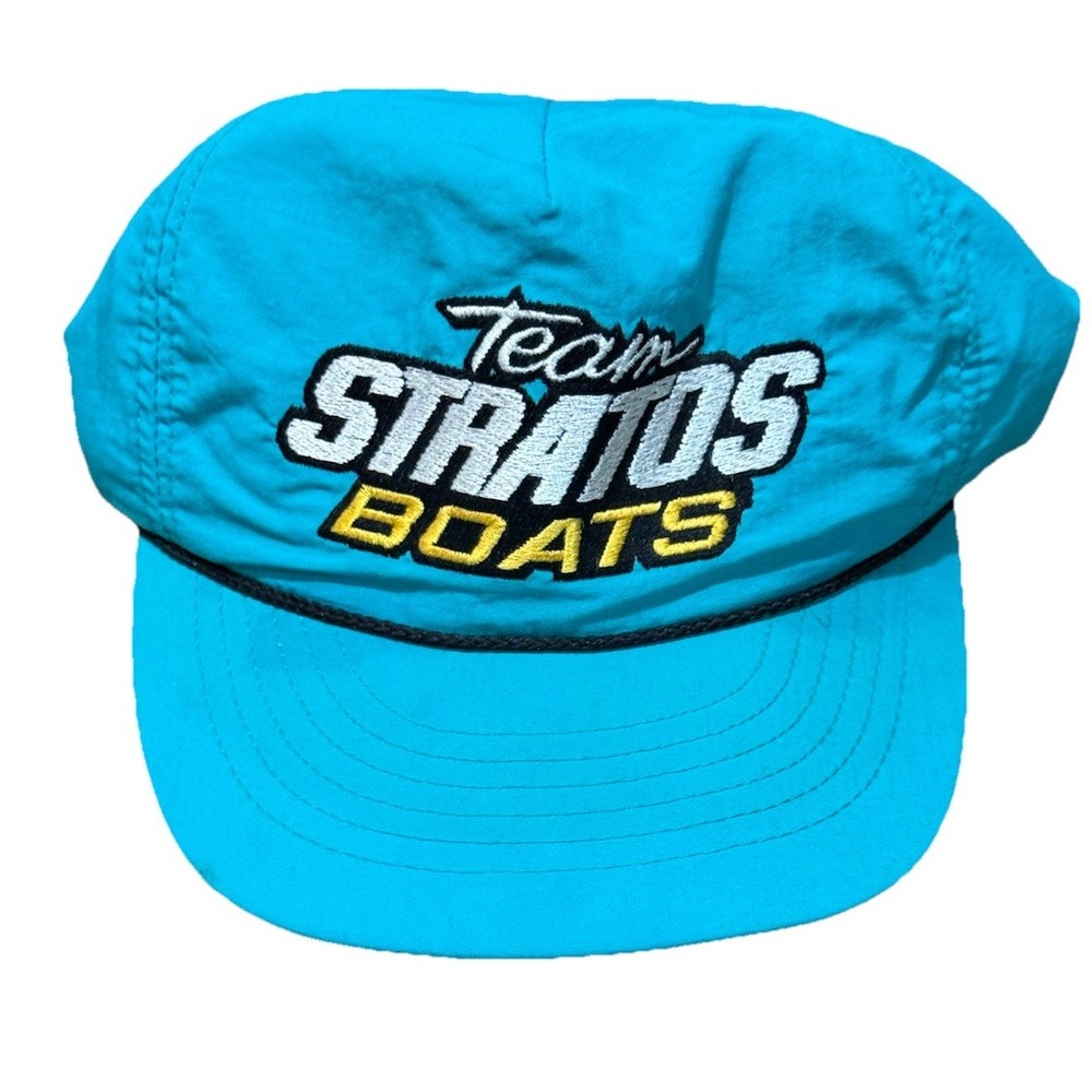 Stratos Boats Fishing Adjustable Carribean Blue Snapback Hat Trucker Cap USA EUC